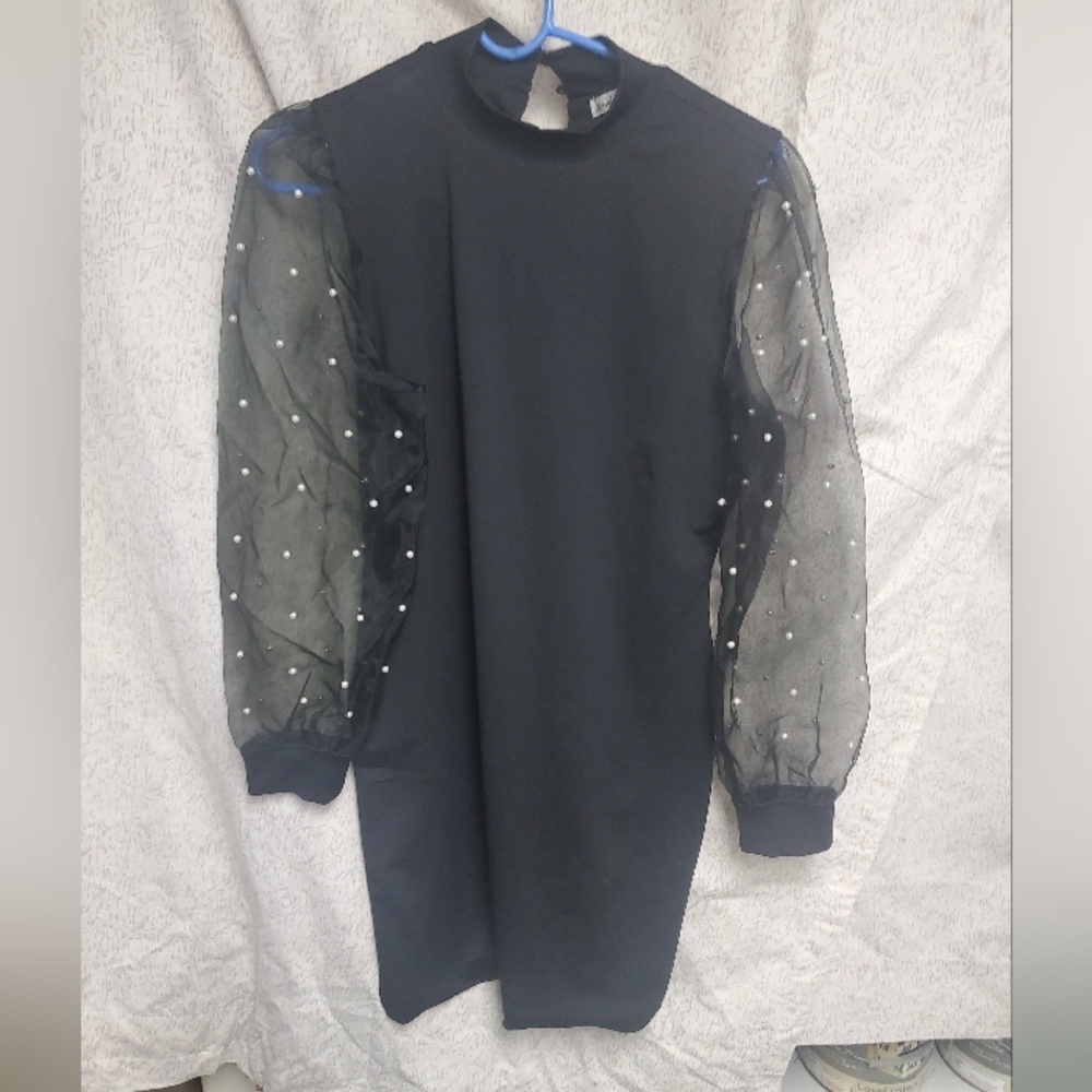 Derek Heart Black Dress with Sheer Sleeves